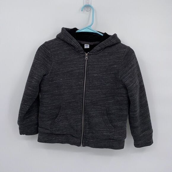 Old Navy Kids Hooded Front Pocket Full Zip Fleece Lined Sweatshirt Gray Small 6 - Picture 1 of 8